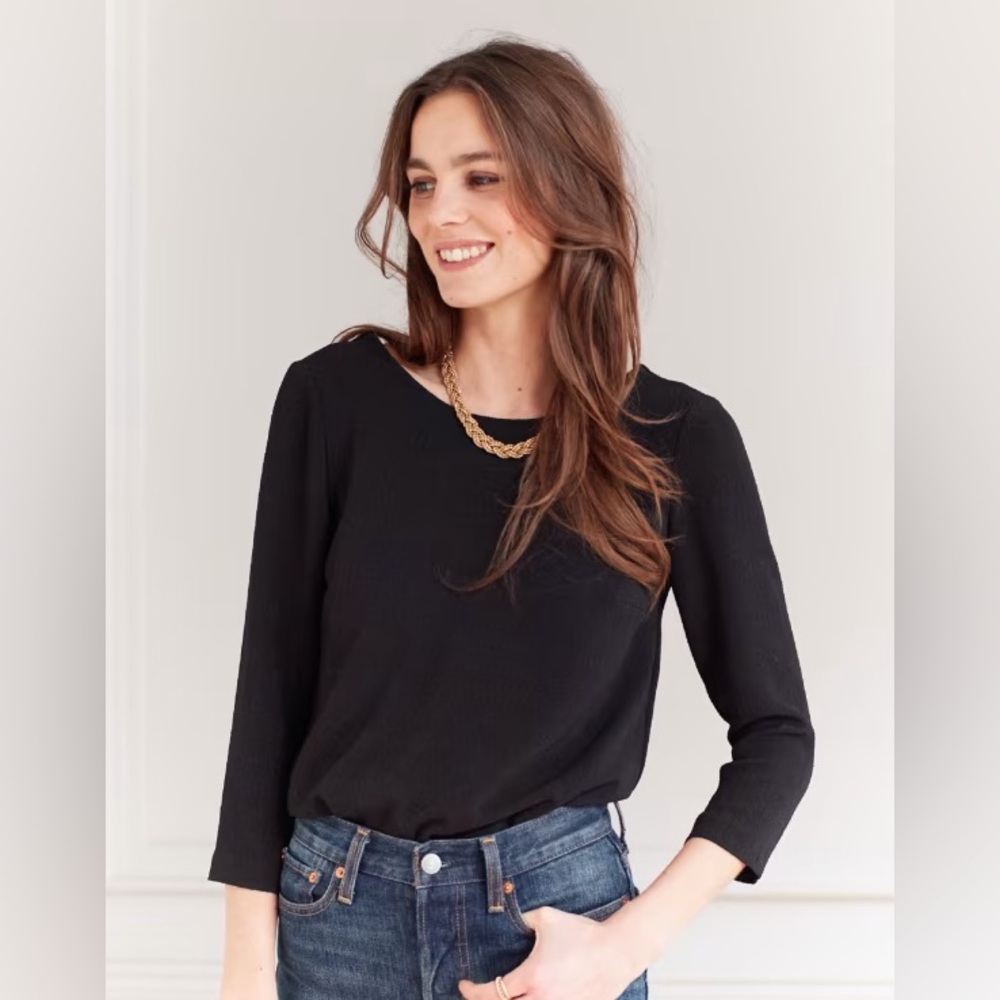 Sezane Black Long Sleeve Textured Blouse